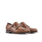 DapperFam Monaco in Med Brown Men's Italian Leather Double Monk in Med Brown #color_ Med Brown