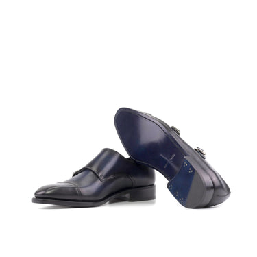 DapperFam Monaco in Navy Men's Italian Leather Double Monk in #color_