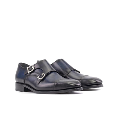 DapperFam Monaco in Navy Men's Italian Leather Double Monk in Navy #color_ Navy