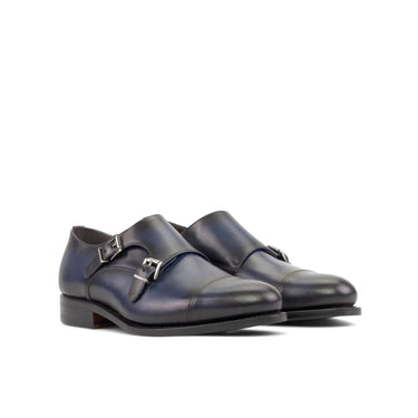 DapperFam Monaco in Navy Men's Italian Leather Double Monk in Navy #color_ Navy