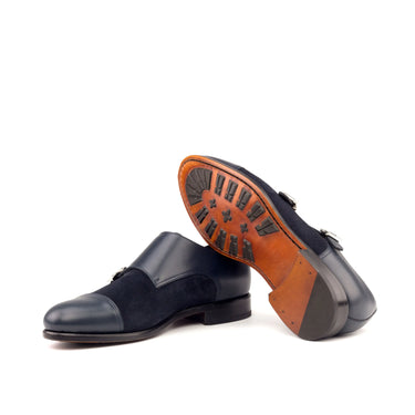 DapperFam Monaco in Navy Men's Italian Leather & Lux Suede Double Monk in #color_