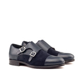 DapperFam Monaco in Navy Men's Italian Leather & Lux Suede Double Monk in Navy #color_ Navy