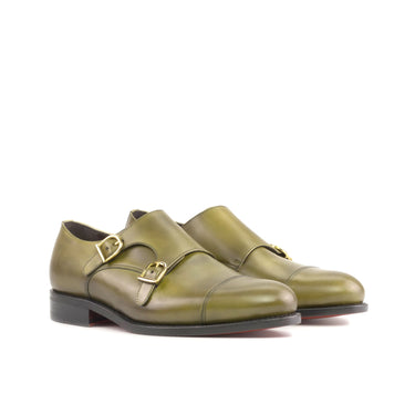 DapperFam Monaco in Olive Men's Italian Leather Double Monk in Olive #color_ Olive