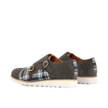 DapperFam Monaco in Plaid / Grey Men's Sartorial & Lux Suede Double Monk in #color_