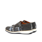 DapperFam Monaco in Plaid / Grey Men's Sartorial & Lux Suede Double Monk in #color_