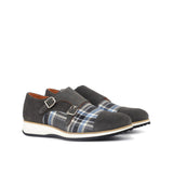 DapperFam Monaco in Plaid / Grey Men's Sartorial & Lux Suede Double Monk in Plaid / Grey #color_ Plaid / Grey