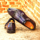 DapperFam Monaco in Purple Men's Hand-Painted Patina Double Monk in #color_