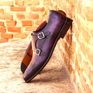 DapperFam Monaco in Purple Men's Hand-Painted Patina Double Monk in #color_