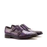 DapperFam Monaco in Purple Men's Hand-Painted Patina Double Monk in Purple #color_ Purple