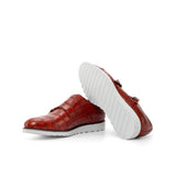 DapperFam Monaco in Red Men's Italian Croco Embossed Leather Double Monk in #color_