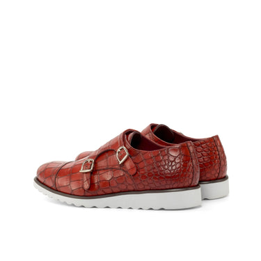 DapperFam Monaco in Red Men's Italian Croco Embossed Leather Double Monk in #color_