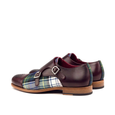 DapperFam Monaco in Tartan / Burgundy Men's Sartorial & Italian Leather Double Monk in #color_