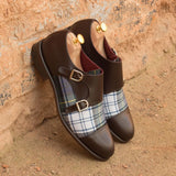 DapperFam Monaco in Tartan / Dark Brown Men's Sartorial & Italian Leather Double Monk in #color_