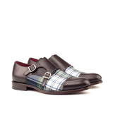 DapperFam Monaco in Tartan / Dark Brown Men's Sartorial & Italian Leather Double Monk in Tartan / Dark Brown #color_ Tartan / Dark Brown