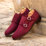 DapperFam Monaco in Tartan / Wine Men's Sartorial & Italian Suede Double Monk in #color_