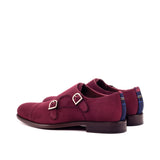 DapperFam Monaco in Tartan / Wine Men's Sartorial & Italian Suede Double Monk in #color_