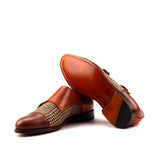 DapperFam Monaco in Tweed / Cognac / Med Brown Men's Sartorial & Italian Leather Double Monk in #color_