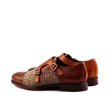 DapperFam Monaco in Tweed / Cognac / Med Brown Men's Sartorial & Italian Leather Double Monk in #color_