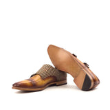 DapperFam Monaco in Tweed / Cognac Men's Sartorial & Hand-Painted Patina Double Monk in #color_