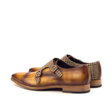 DapperFam Monaco in Tweed / Cognac Men's Sartorial & Hand-Painted Patina Double Monk in #color_