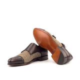 DapperFam Monaco in Tweed / Dark Brown Men's Sartorial & Italian Leather Double Monk in #color_