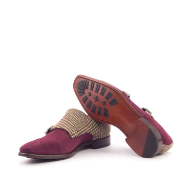 DapperFam Monaco in Wine / Tweed Men's Sartorial & Italian Suede Double Monk in #color_