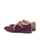 DapperFam Monaco in Wine / Tweed Men's Sartorial & Italian Suede Double Monk in #color_