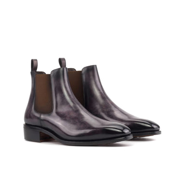 DapperFam Monza in Aubergine Men's Hand-Painted Patina Chelsea Boot in Aubergine #color_ Aubergine