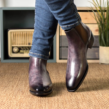 DapperFam Monza in Aubergine Men's Hand-Painted Patina Chelsea Boot in #color_