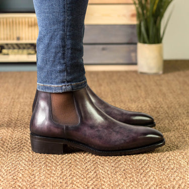 DapperFam Monza in Aubergine Men's Hand-Painted Patina Chelsea Boot in #color_