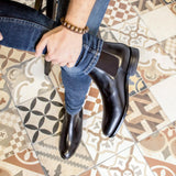 DapperFam Monza in Black Men's Italian Leather Chelsea Boot in #color_