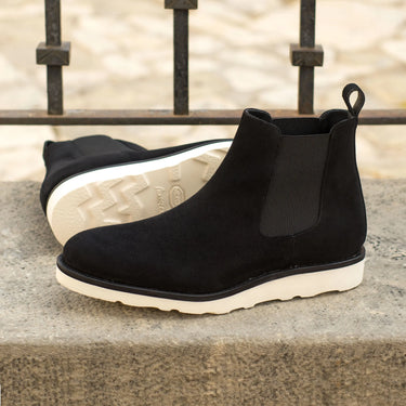 DapperFam Monza in Black Men's Lux Suede Chelsea Boot in #color_