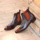 DapperFam Monza in Brown / Grey Men's Hand-Painted Patina Chelsea Boot in #color_