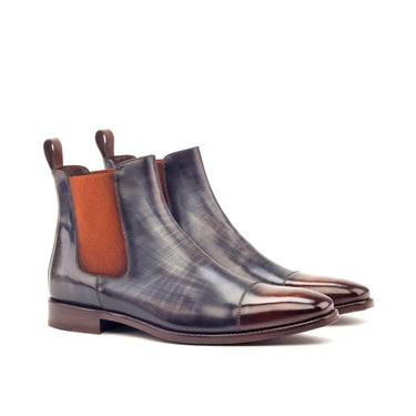 DapperFam Monza in Brown / Grey Men's Hand-Painted Patina Chelsea Boot in Brown / Grey #color_ Brown / Grey