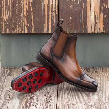 DapperFam Monza in Brown Men's Hand-Painted Patina Chelsea Boot in #color_