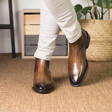 DapperFam Monza in Brown Men's Hand-Painted Patina Chelsea Boot in #color_