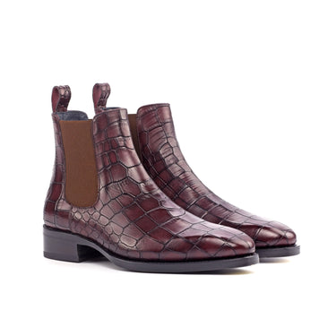 DapperFam Monza in Burgundy Men's Italian Croco Embossed Leather Chelsea Boot in Burgundy #color_ Burgundy