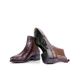 DapperFam Monza in Burgundy Men's Italian Croco Embossed Leather Chelsea Boot in #color_