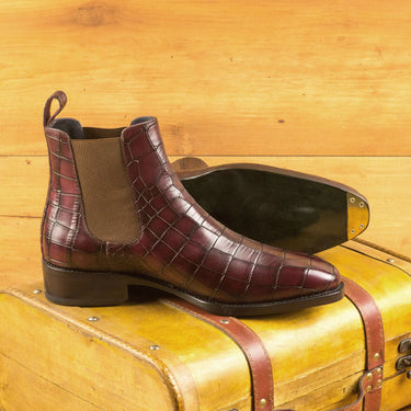 DapperFam Monza in Burgundy Men's Italian Croco Embossed Leather Chelsea Boot in #color_