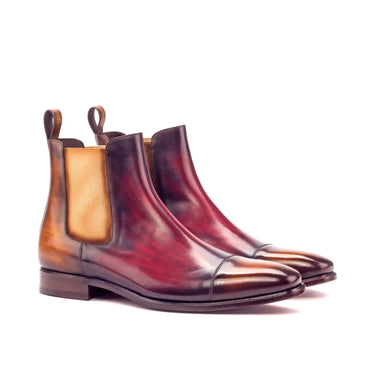 DapperFam Monza in Cognac / Burgundy Men's Hand-Painted Patina Chelsea Boot in Cognac / Burgundy #color_ Cognac / Burgundy