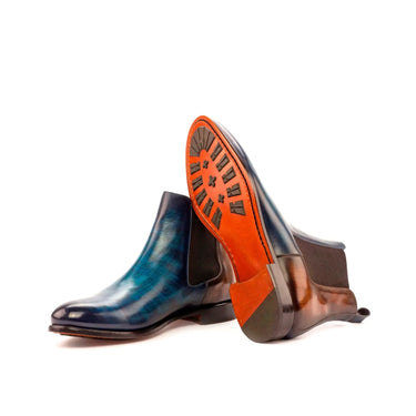 DapperFam Monza in Denim / Brown Men's Hand-Painted Patina Chelsea Boot in #color_