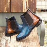 DapperFam Monza in Denim / Brown Men's Hand-Painted Patina Chelsea Boot in #color_