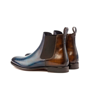 DapperFam Monza in Denim / Brown Men's Hand-Painted Patina Chelsea Boot in #color_