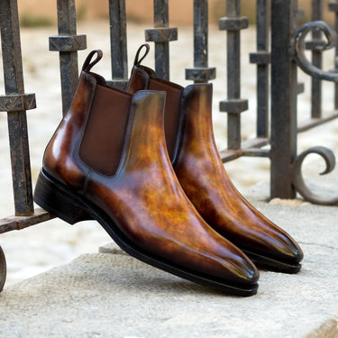 DapperFam Monza in Fire Men's Hand-Painted Patina Chelsea Boot in #color_