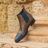 DapperFam Monza in Grey / Navy / Wine Men's Italian Leather & Italian Suede Chelsea Boot in #color_