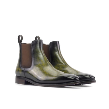 DapperFam Monza in Khaki Men's Hand-Painted Patina Chelsea Boot in Khaki #color_ Khaki