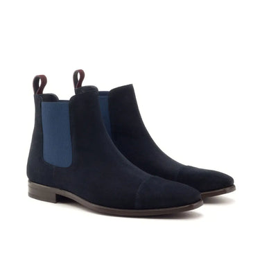 DapperFam Monza in Navy / Burgundy Men's Lux Suede Chelsea Boot in Navy / Burgundy #color_ Navy / Burgundy