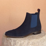 DapperFam Monza in Navy / Burgundy Men's Lux Suede Chelsea Boot in #color_