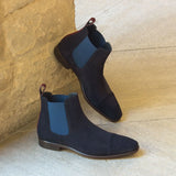 DapperFam Monza in Navy / Burgundy Men's Lux Suede Chelsea Boot in #color_