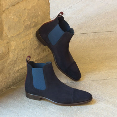 DapperFam Monza in Navy / Burgundy Men's Lux Suede Chelsea Boot in #color_